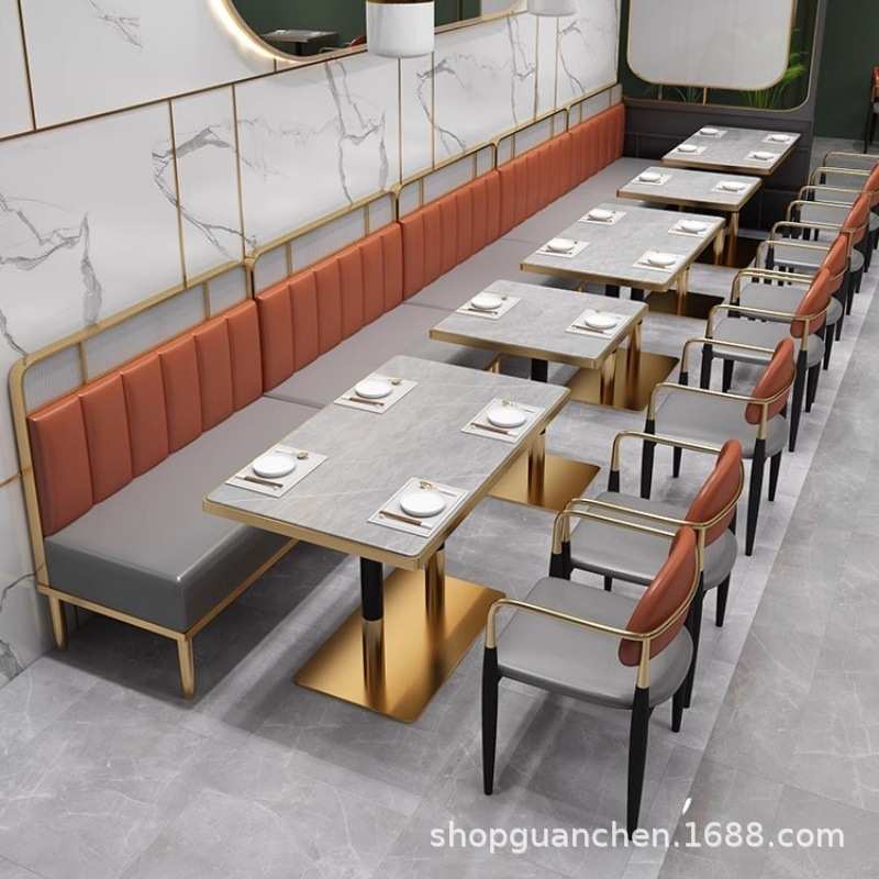 不锈钢卡座沙发奶茶店餐饮火锅烤肉店西餐咖啡厅桌椅组合饭桌岩板