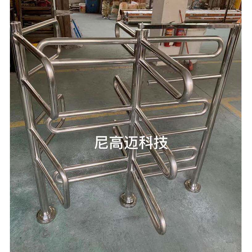 单向半高十字转闸门人行通道出入手推不锈钢旋转摆闸机三层挡臂匝