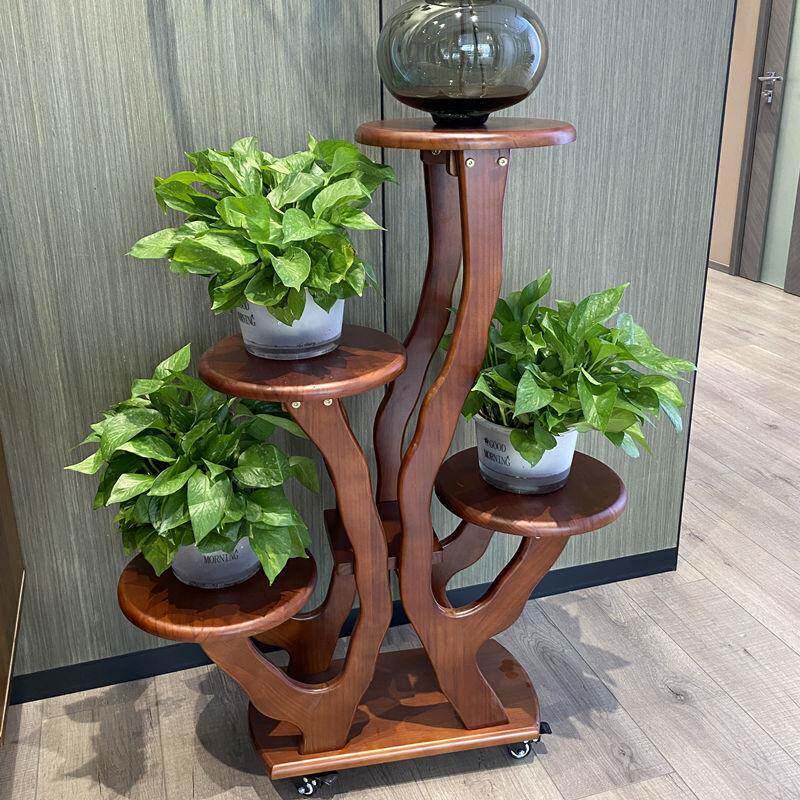 A6L木质花架全实木中式新款客厅阳台简约白色室内多层花盆置物架