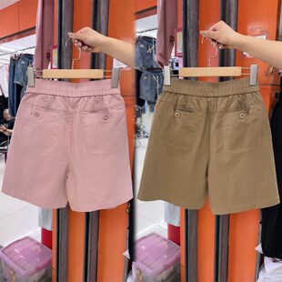 高腰百搭直筒五分裤 白色纯棉短裤 显瘦百搭休闲运动热裤 薄款 女夏季