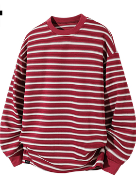 it :5cm/FIVECM红色条纹圆领套头卫衣男士2026春秋宽松打底衫上衣