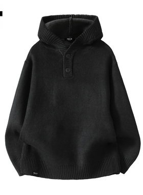 it :5cm/FIVECM黑色连帽针织衫男士秋冬新款休闲宽松复古保暖毛衣