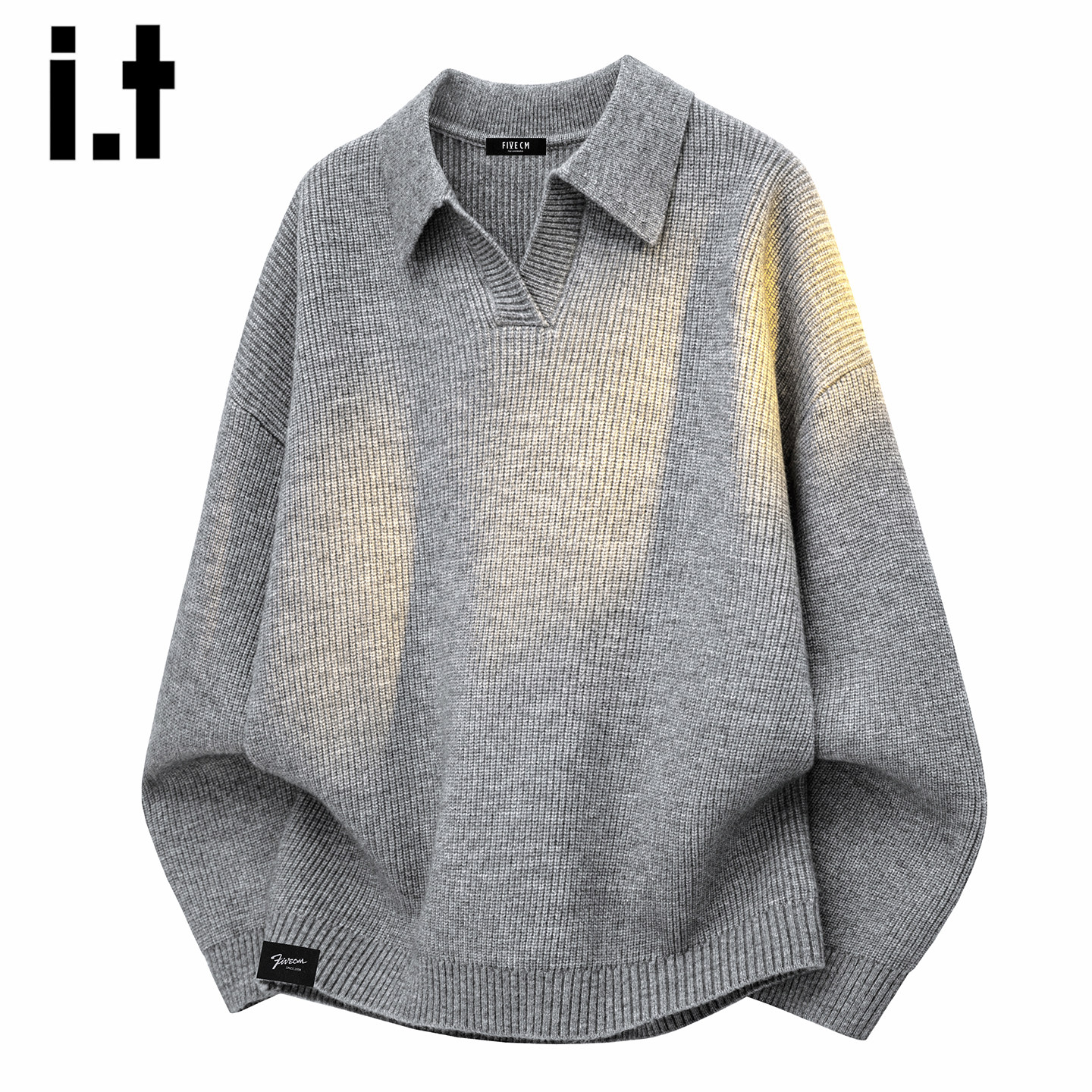 it :5cm/FIVECM男生灰色翻领毛衣男2026春秋季保暖宽松休闲针织衫,男装,针织衫/毛衣,淘宝优惠券,粉丝福利购,淘宝优惠卷