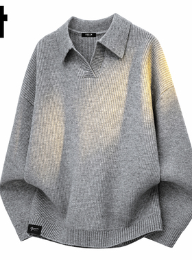 it :5cm/FIVECM男生灰色翻领毛衣男2025春秋季保暖宽松休闲针织衫