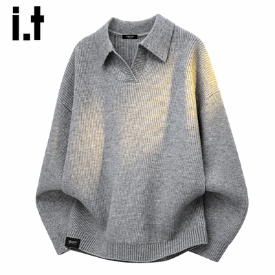 it5cm/FIVECM男生灰色翻领毛衣