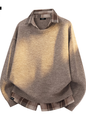 it :5cm/FIVECM美拉德复古针织衫男款秋季痞帅假两件设计休闲毛衣