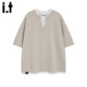 新款 夏季 宽松休闲V领体恤 男士 it：fivecm韩系慵懒拼接假两件短袖