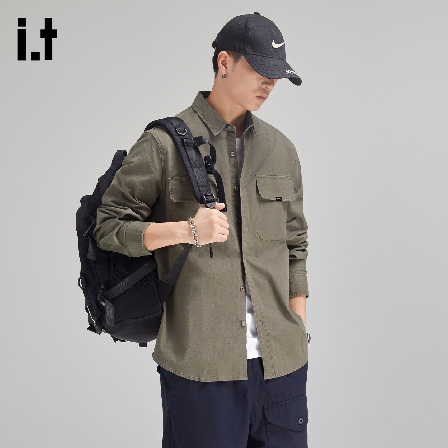 it：fivecm重磅衬衫外套男春季复古工装夹克双口袋设计感夹克衬衣,男装,夹克,淘宝优惠券,粉丝福利购,淘宝优惠卷