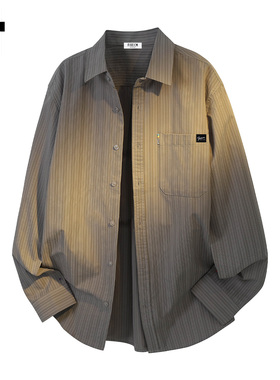 it :5cm/FIVECM高级感翻领长袖条纹衬衫男士2025春秋宽松衬衣上衣