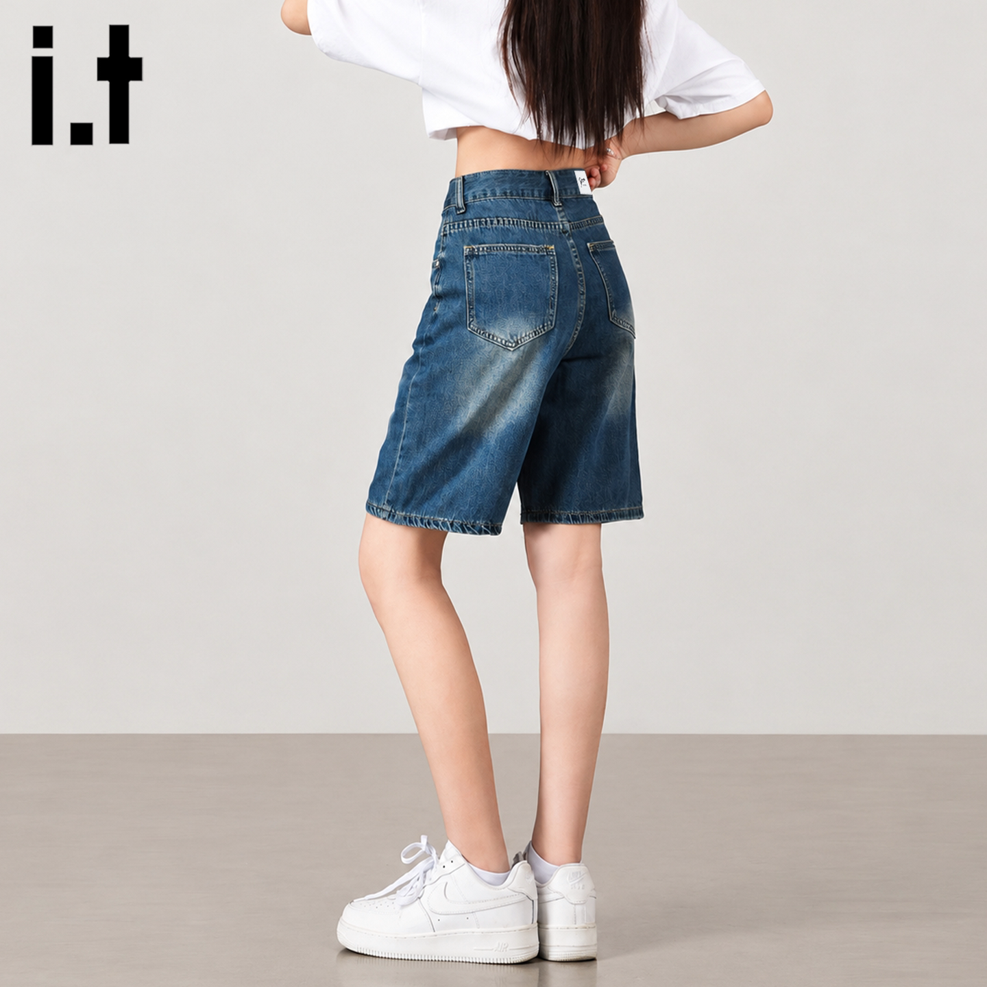 it5cm复古高腰牛仔短裤女