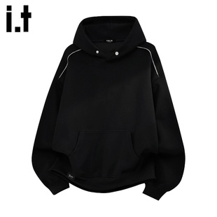 it：fivecm美式 潮牌运动情侣上衣 潮牌连帽卫衣男重磅拼接休闲帽衫