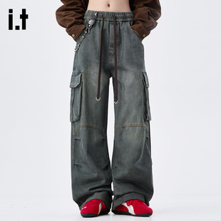 水洗做旧宽松工装 FIVECM美式 牛仔裤 男女2026春季 阔腿长裤 5cm