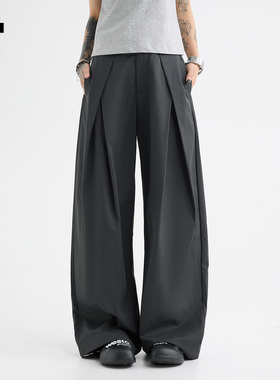 it :5cm/FIVECM灰色西裤交叉褶皱西装裤男女2026春秋宽松阔腿长裤