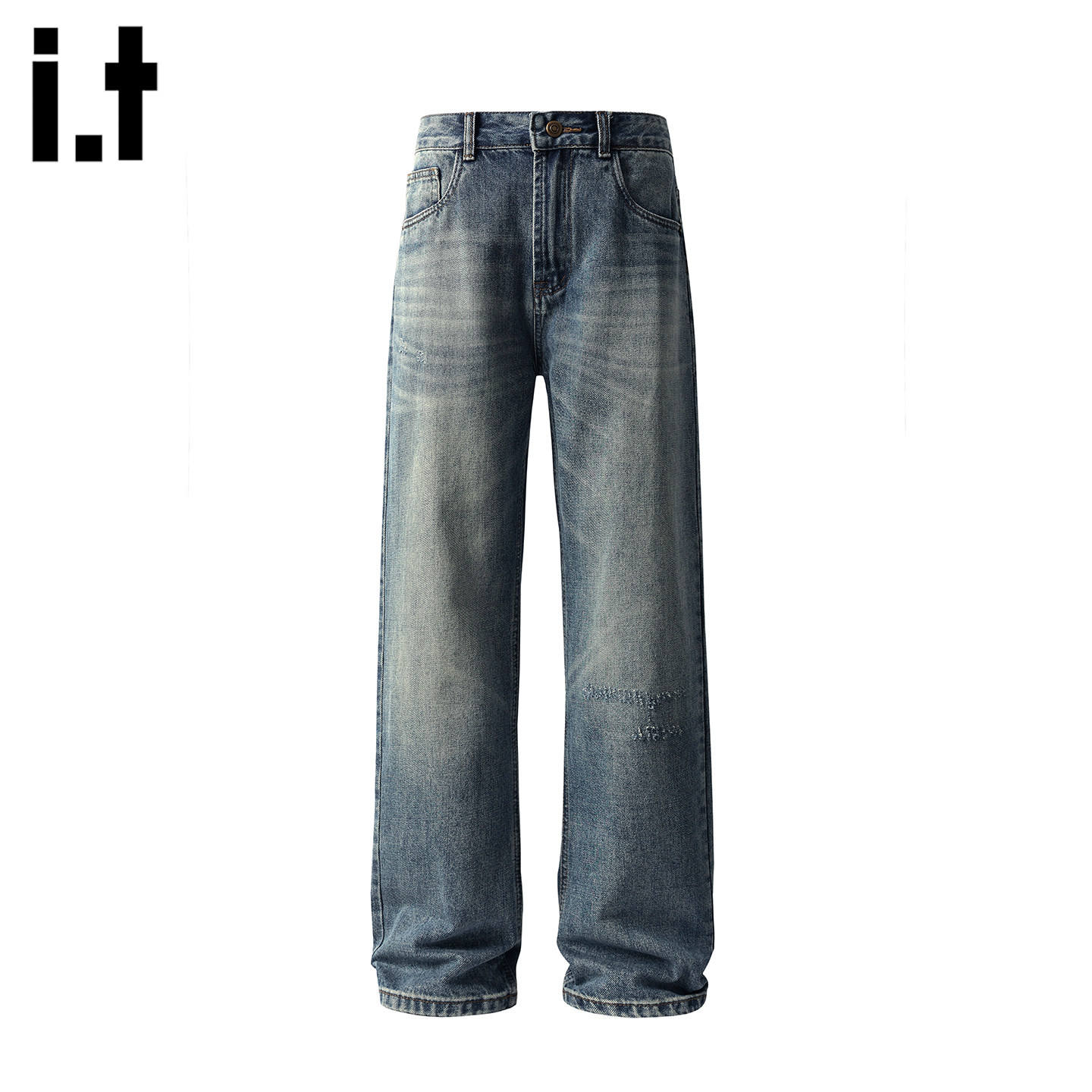 it：fivecm复古蓝色水洗做旧直筒牛仔裤男款春秋宽松休闲百搭长裤,男装,牛仔裤,淘宝优惠券,粉丝福利购,淘宝优惠卷