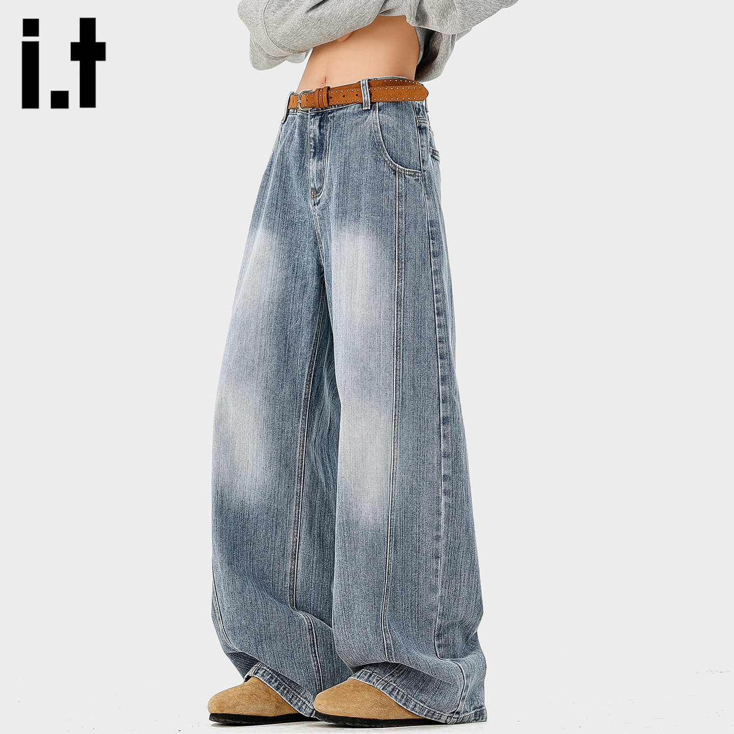 it：fivecm潮牌美式水洗弯刀牛仔裤男宽松复古设计感直筒阔腿长裤,男装,牛仔裤,淘宝优惠券,粉丝福利购,淘宝优惠卷