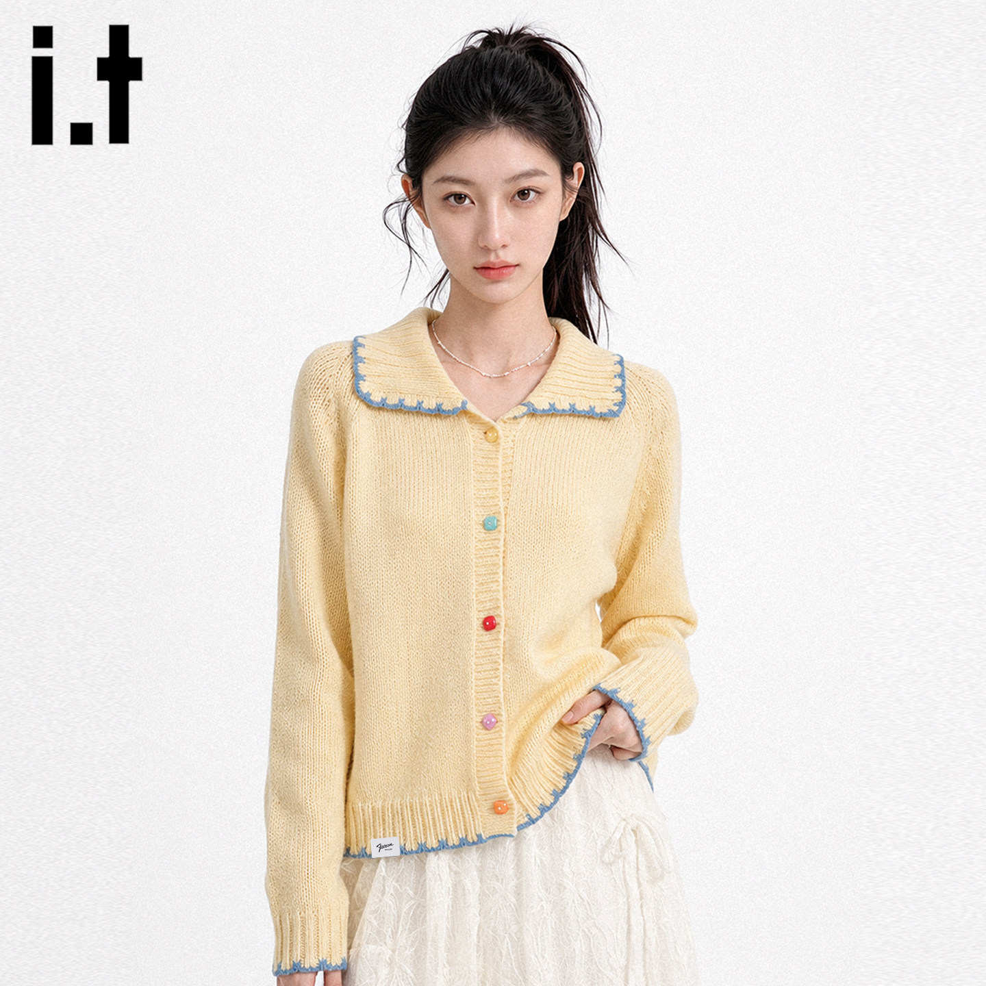 it翻领毛衣针织开衫女秋新款