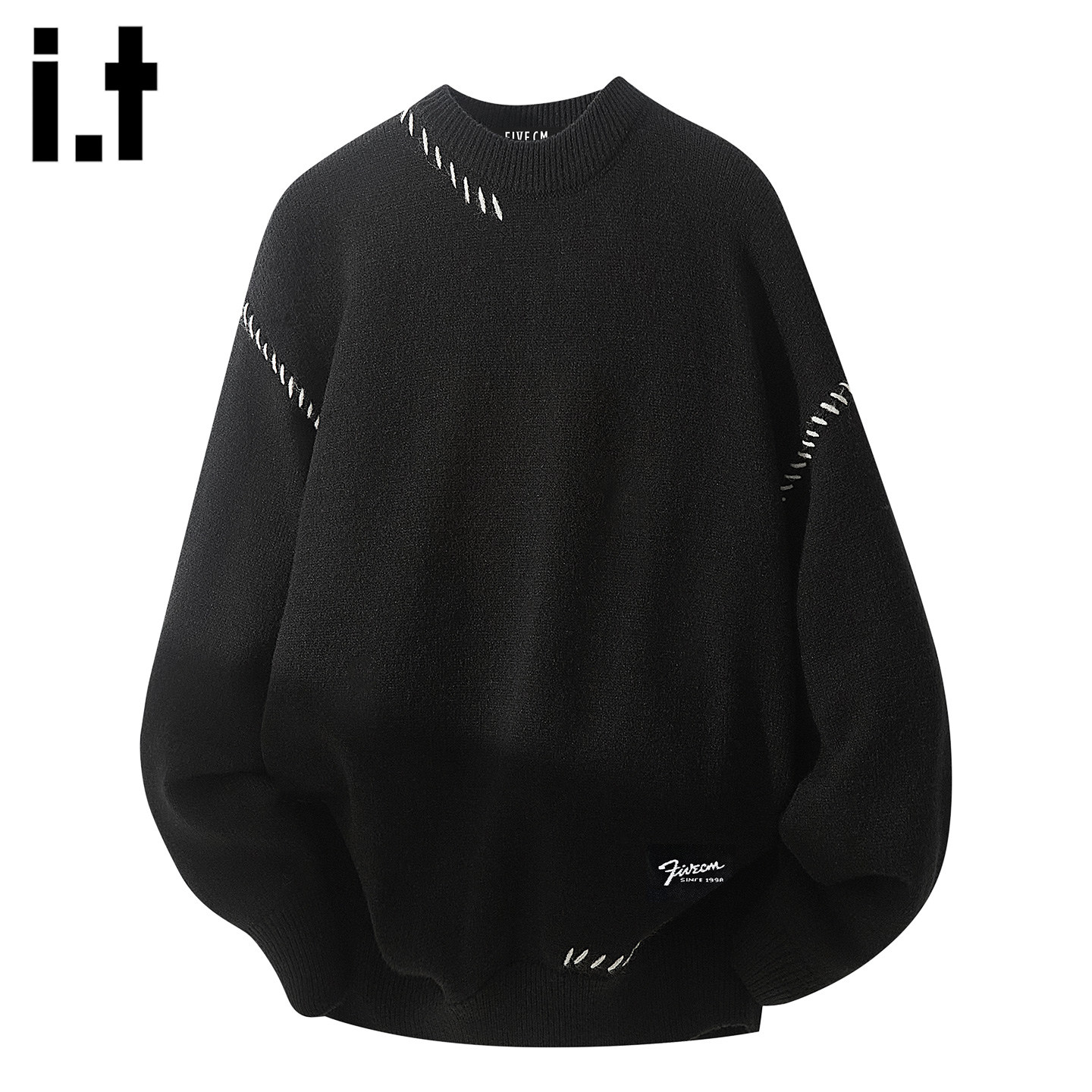 it：fivecm设计感潮牌毛衣男秋冬圆领宽松百搭加厚保暖针织打底衫