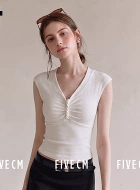 it5cm天丝扭结V领无袖T恤女