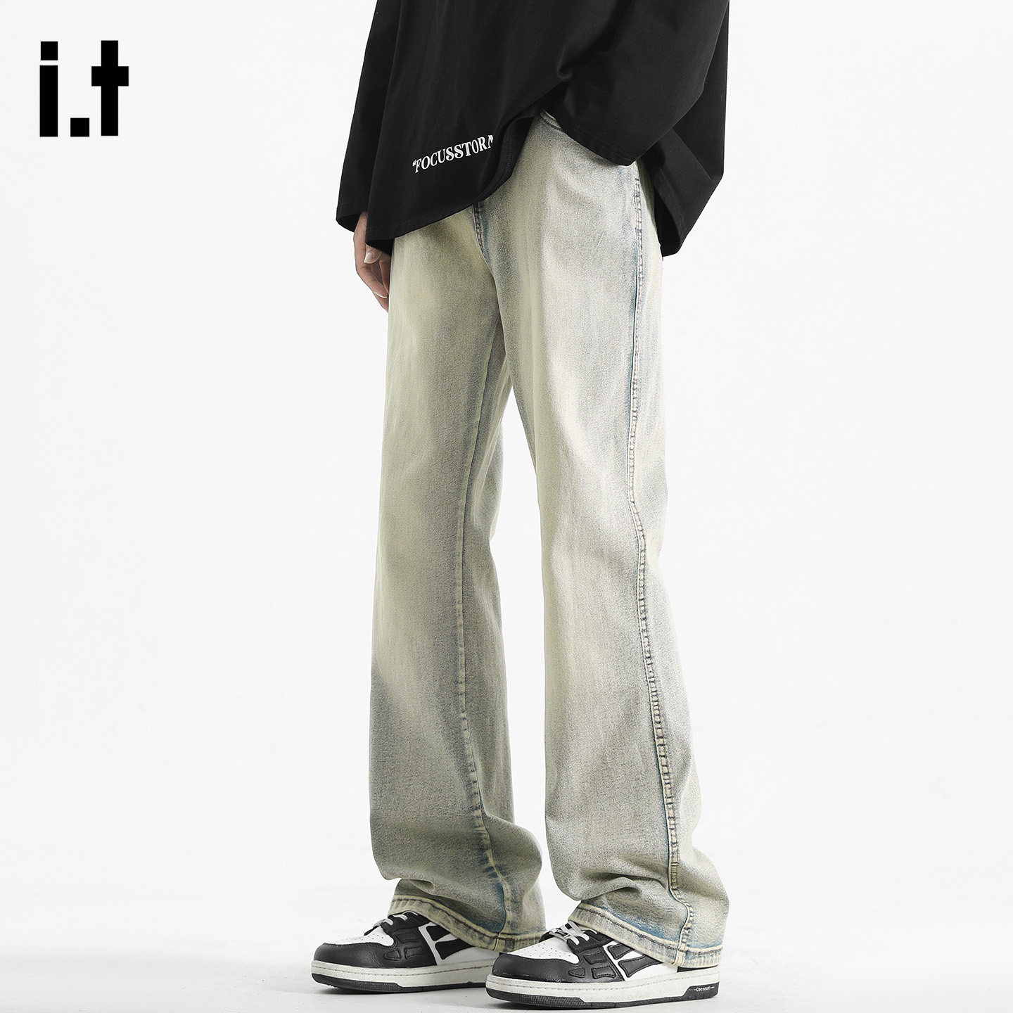 it：fivecm复古美式做旧水洗牛仔裤男士街头宽松潮流百搭阔腿长裤,男装,牛仔裤,淘宝优惠券,粉丝福利购,淘宝优惠卷