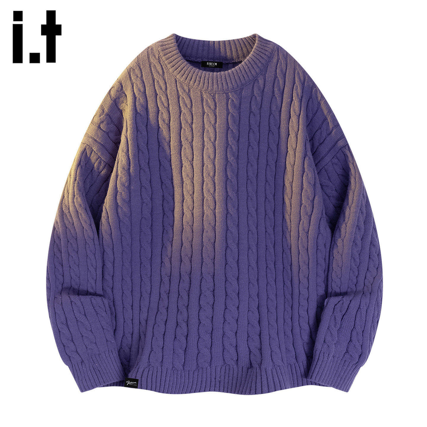 it :5cm/FIVECM紫色针织衫毛衣男款2026春季复古麻花圆领休闲上衣