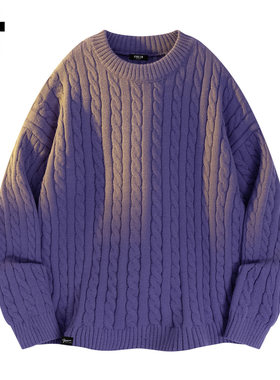 it :5cm/FIVECM紫色针织衫毛衣男款2026春季复古麻花圆领休闲上衣