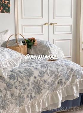 正品M花inimal Con缝c棉ept刺绣工艺全手工制边水洗四件套