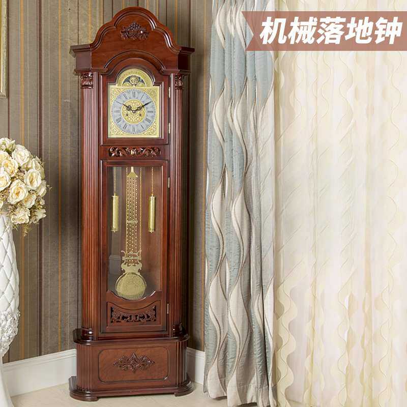 落地钟 实木立式摆钟复古简约欧式机械钟现代新中式客厅报时座钟