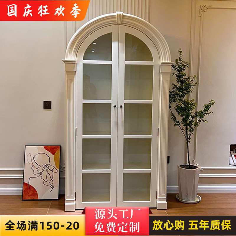 美式乡村实木儿童书柜法式拱形书橱复古书架展示柜样板房家具定制