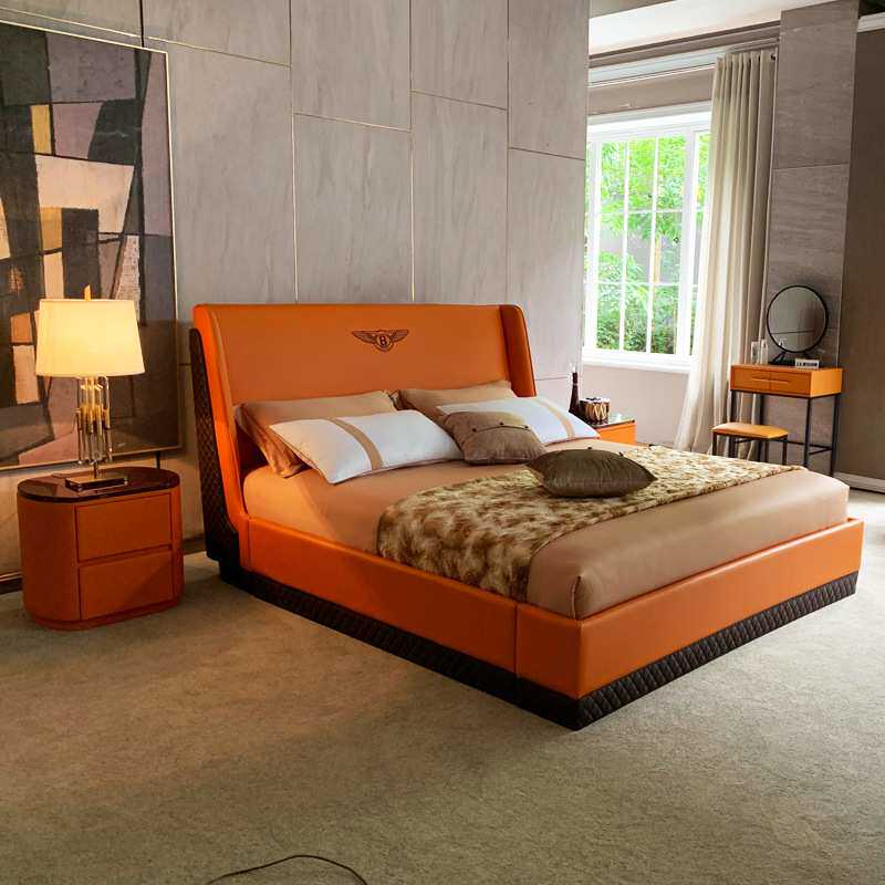 慕弈家具意式轻奢后现代极简皮艺双人床港式主卧婚床舒适柔软新品