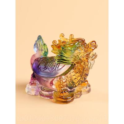 高档古琉法璃龙龟摆件七彩头乌龟吉龙祥物家居办公室装饰品店开业