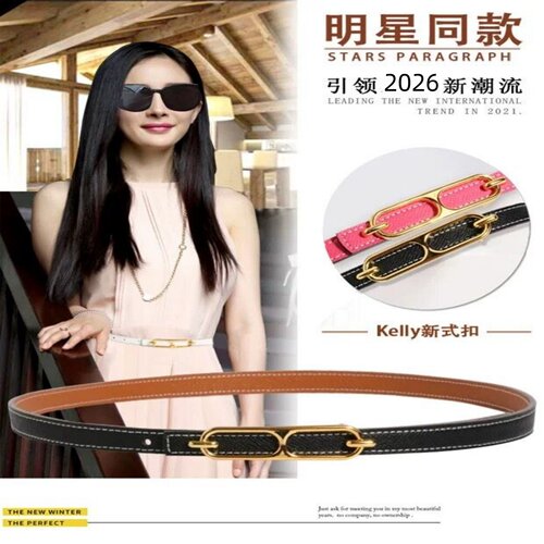 细款女腰带凯莉真皮猪鼻子扣皮带