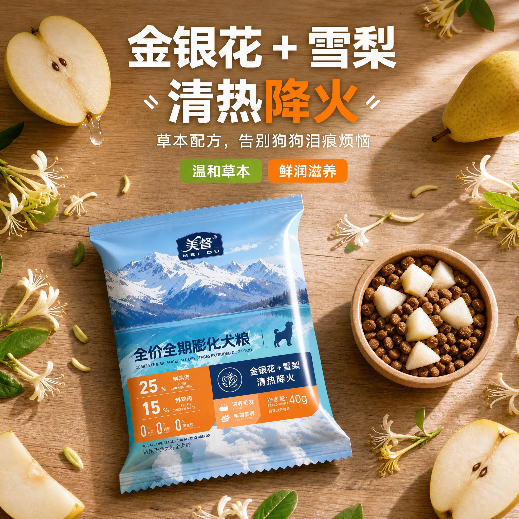 美督全价全期膨化狗粮1斤500g鸭肉雪梨低敏好消化幼犬成犬通用粮