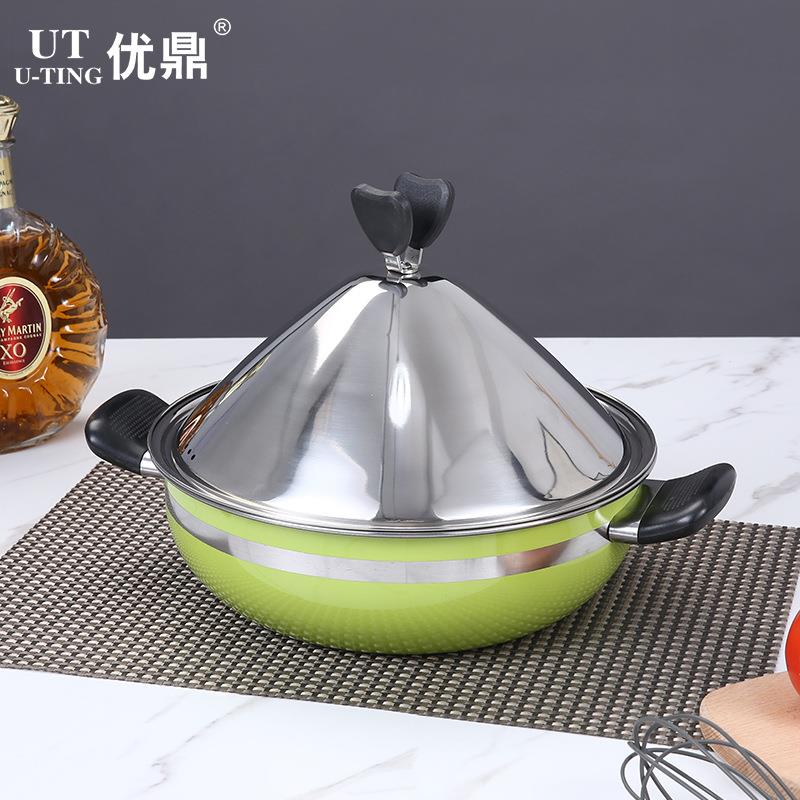 奥氏体不锈钢快速烹饪塔吉锅礼品套装锅28cm加高锅盖帽二层蒸锅