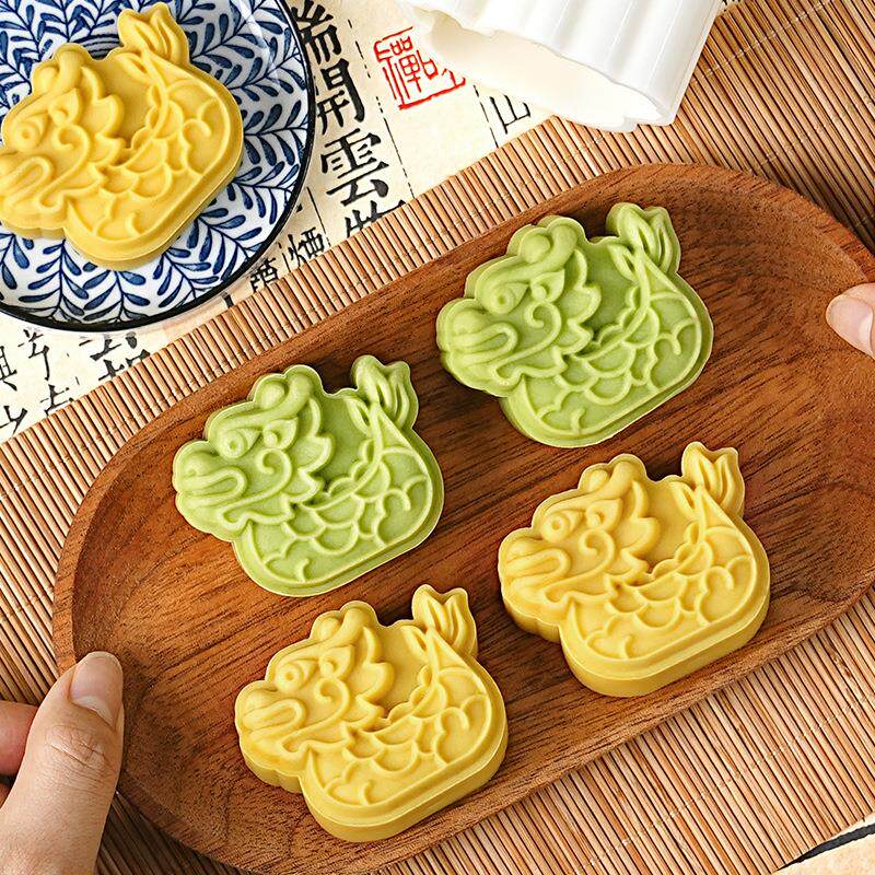 龙舟月饼模具新款2025手压式端午节做糕点冰皮绿豆糕磨具家用烘焙