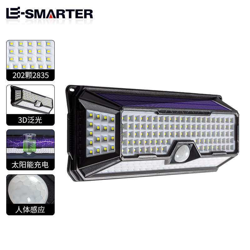 太阳能充电强光壁灯人体感应灯202LED景观庭院花园户外照明路灯