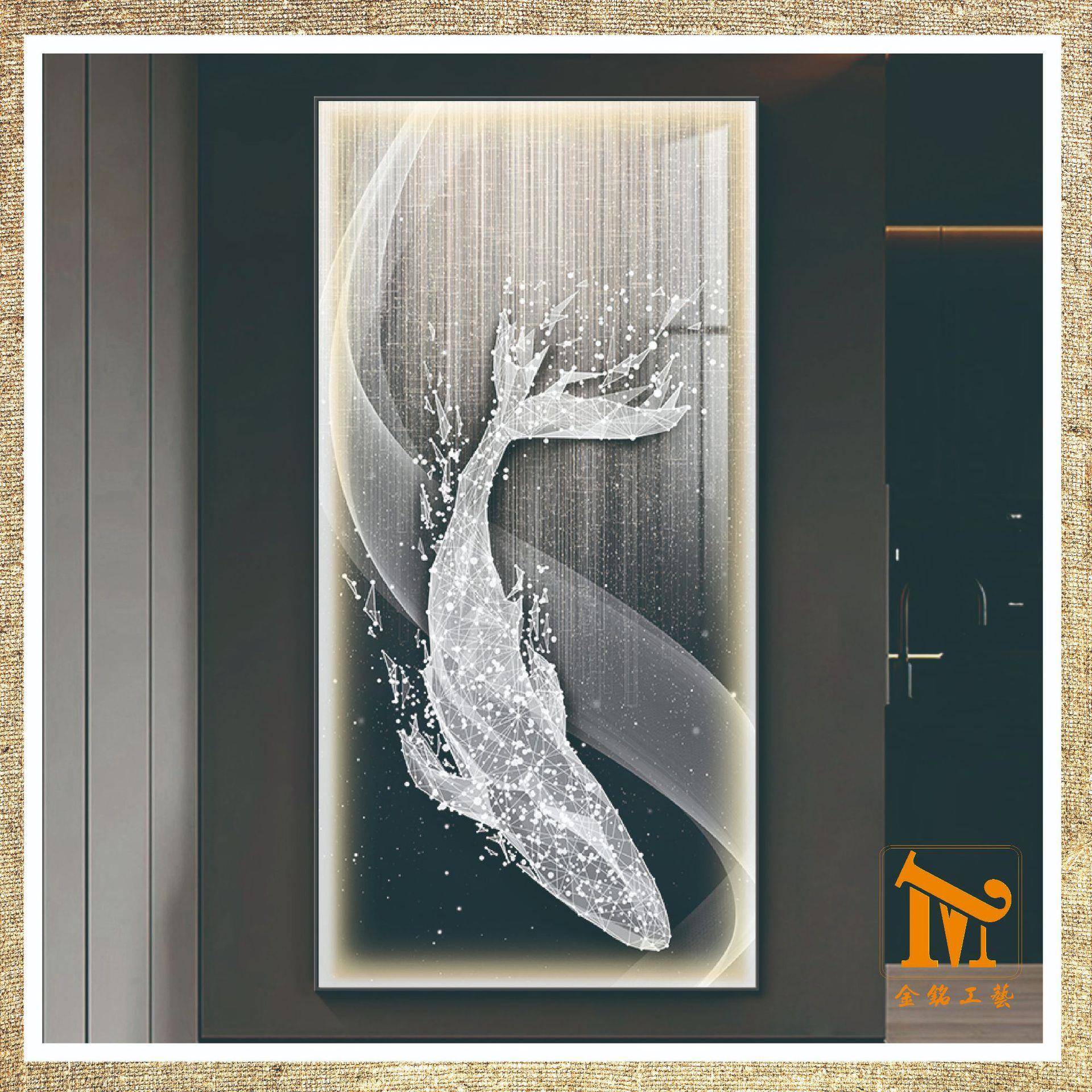 轻奢鱼玄关装饰画光led画灯鱼跃龙鱼跃龙门门挂画高档走廊鲸过道
