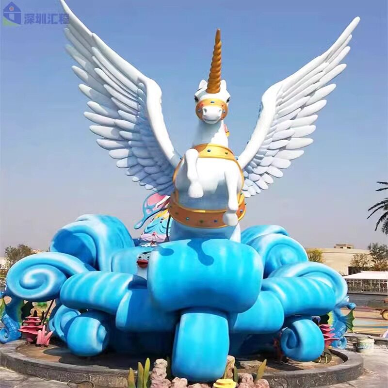 玻璃钢恒大飞马雕塑游乐场广场商业街美陈IP形象公仔厂家户外立体