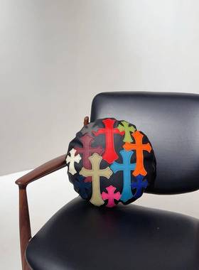 欧式华十重工字012323绣皮质客沙厅发车载高端午奢睡花圆形抱枕