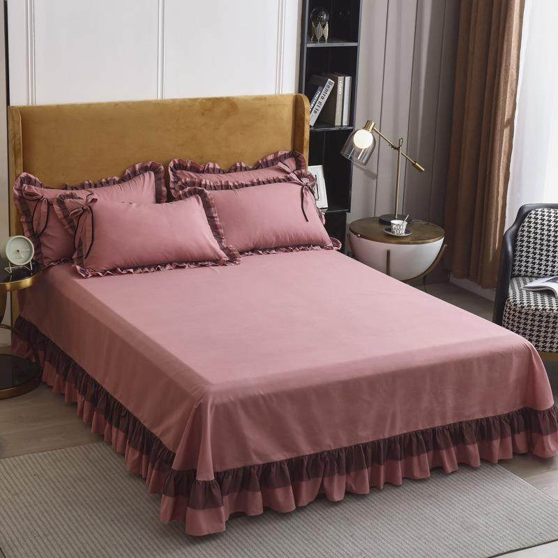 版结公主淑韩女床件包纯色蕾丝花边被蝴蝶套磨毛xmj58006床单四套