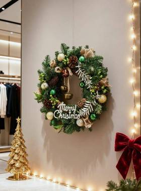 圣诞花环店装铺围布橱置装饰服店窗网红直氛播间场景QLM美陈拍照