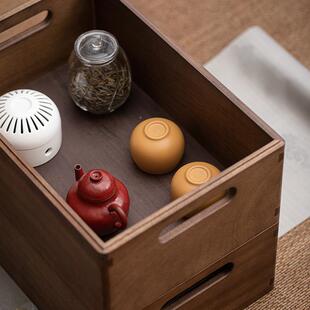 北美桃木储物箱收纳盒带盖多层整理收框大号胡角桌面餐茶taobao-5