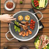 不422锈钢烤盘户外盘少烟煎露烤盘烤不沾卡式 炉烤营肉盘电磁炉用