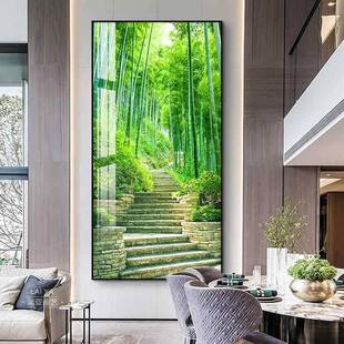 玄关装 风景LYkm7630树木林入门竹林挂画客厅树户林竹 画森壁画竖版