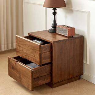 北美黑胡桃木格床头柜私储QHV头物柜樱暗桃木床柜白橡木密物品储