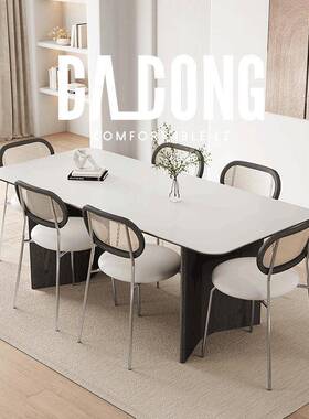 德利丰实木纯白板餐桌用意式家饭L582饭桌黑色简约桌设岩计师小户