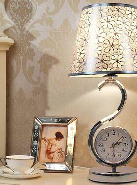 创意式台欧灯卧室床头调代简约装饰温馨客厅带现钟81109表遥控可