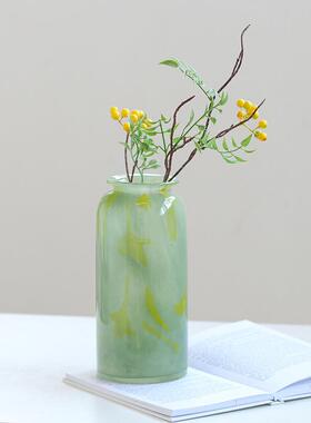 新绿中小口渐变中古风纹感瓷BX8-24-0花瓶鲜花百合桌面电视柜装饰