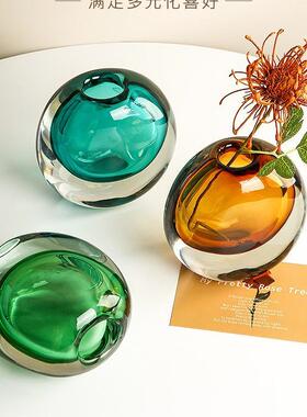 式简约透茶明琉欧璃花瓶摆创意轻奢客厅几圆型插件花W19器家居装