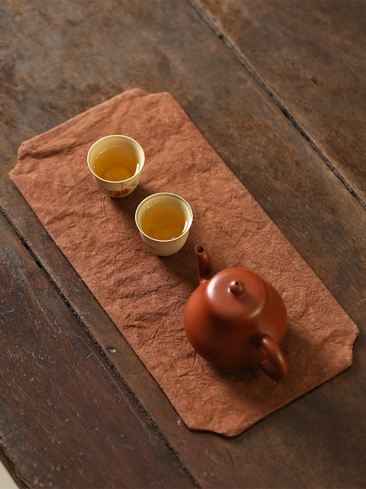 手缝双面柿子茶席茶桌装饰