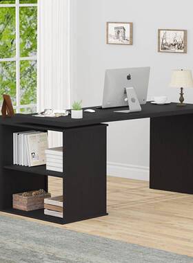 家用转角办公电桌学生学写习字书桌黑色长形桌子带收纳脑ONZ方抽